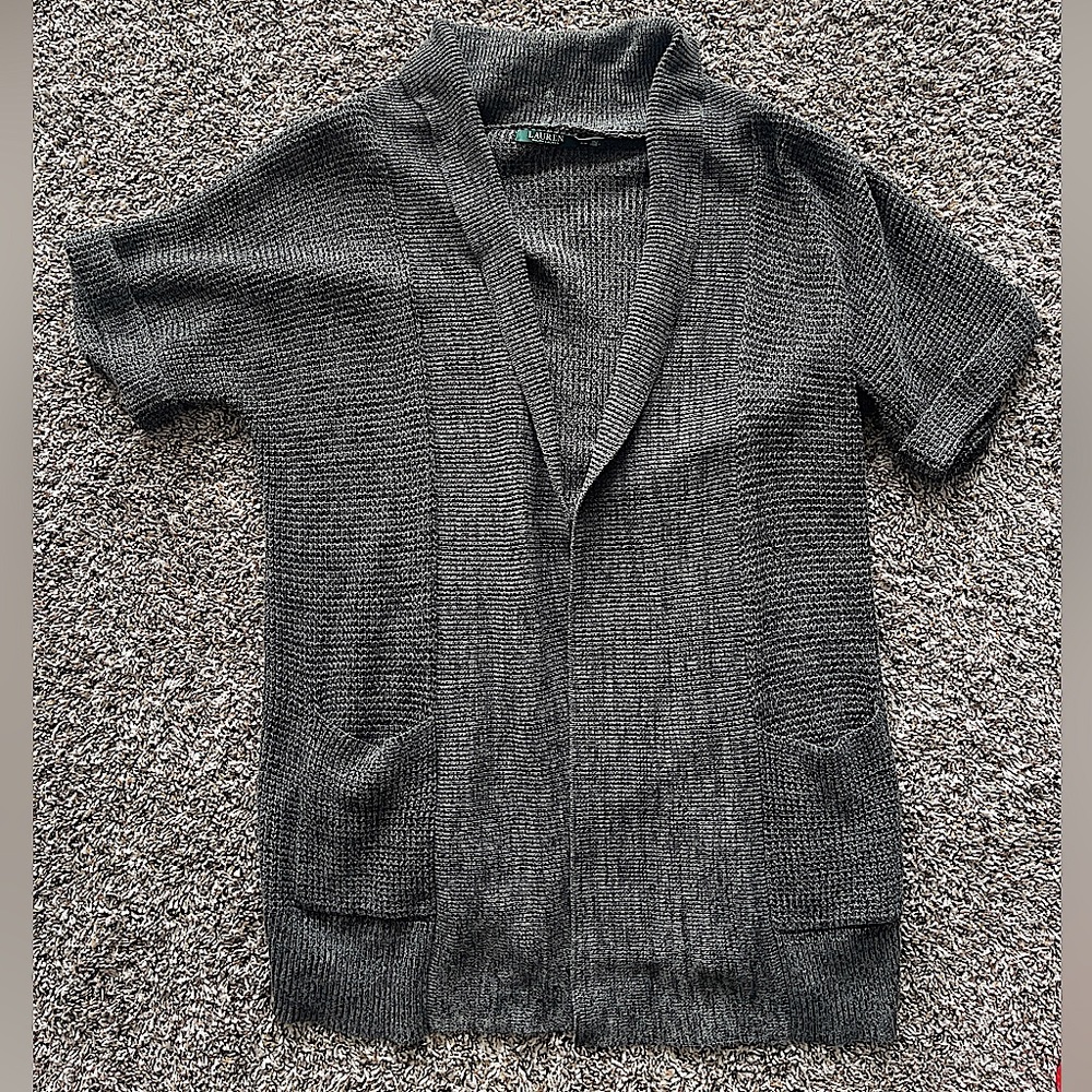 RALPH LAUREN Small/Medium Long Open Knit Gray Cardigan Sweater Cashmere Blend